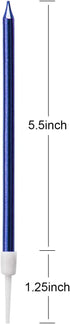 Luter Metallic Long Blue Birthday Candles with Holder, Cake Candles for Wedding Party Decoration (24 Pieces)