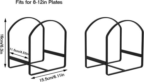 LINFIDITE 2 Pack Plate Holder Organizer, Large Dish Storage Rack for Cupboard and Countertop, Non-Slip & Rustproof Black