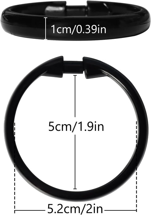 Premium Plastic Shower Curtain Rings - Easy Snap Closure Shower Curtain Hooks, O Shape, Black, 12Pcs