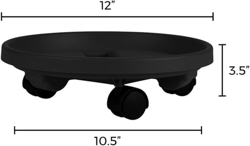 12" 75lb Bloem Black Round Planter Pot Caddy with Wheels, Capacity