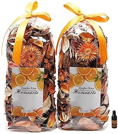 Qingbei Rina Fall Potpourri Bags, Orange Scented Dried Flowers, Autumn Decorative Bowl Filler, 8.4oz