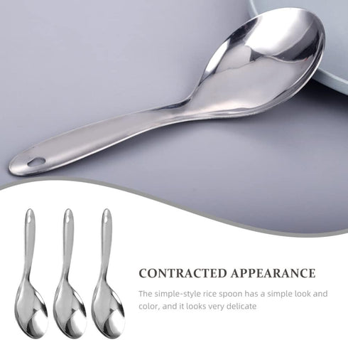 Kichvoe Rice Scooper 3pcs Rice Paddle Spoon Stainless Steel Rice Scoop Metal Serving Spoon Cooking Utensil Rice Servers Soup Ladle Oil Skimmer Spoon for Rice Maker Kitchen Tool Silver