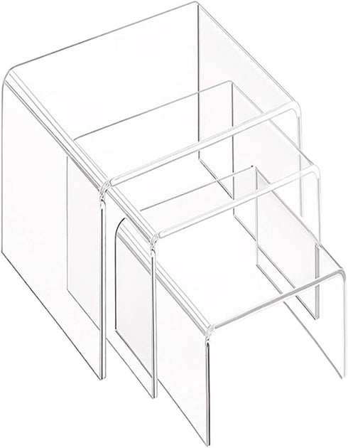 6-Pack Clear Acrylic Display Risers, Showcase Shelf for Figures, Cupcakes, Jewelry Display Stands - 3 Large Size