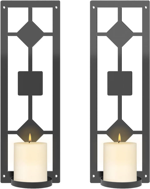 OYEFLY DIY 2 Pcs Wall Sconce Candle Holder,Metal Wall Art (Black)