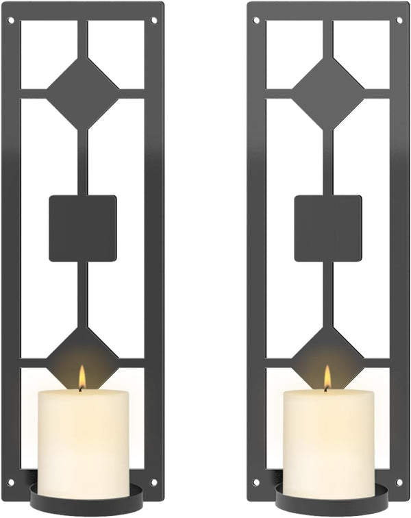 OYEFLY DIY 2 Pcs Wall Sconce Candle Holder,Metal Wall Art (Black)