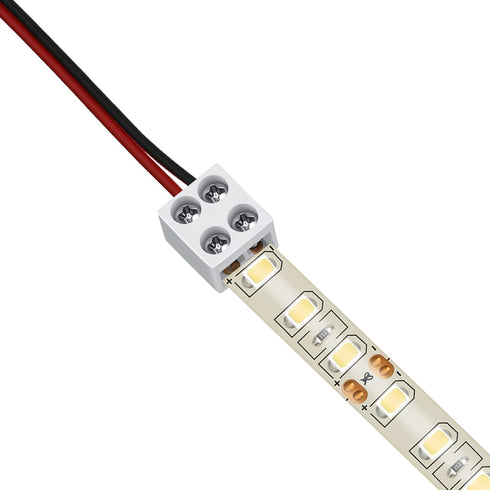 25 Pack Solderless LED Tape Light Connector, 2 Pin Terminal Block for 5V 12V 24V Single Color LED Strip Lights