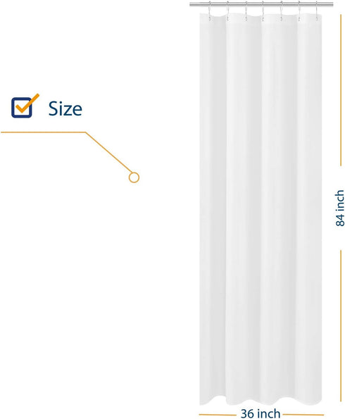 N&Y HOME Extra Long Fabric Shower Curtain Liner, 36 x 84 inches, Hotel Quality, Washable, Water Repellent, White