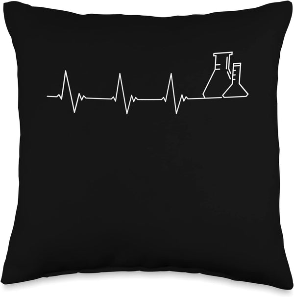 Chemistry Lab Equipment Heartbeat-Biology Teacher Student Throw Pillow, 16x16, Multicolor