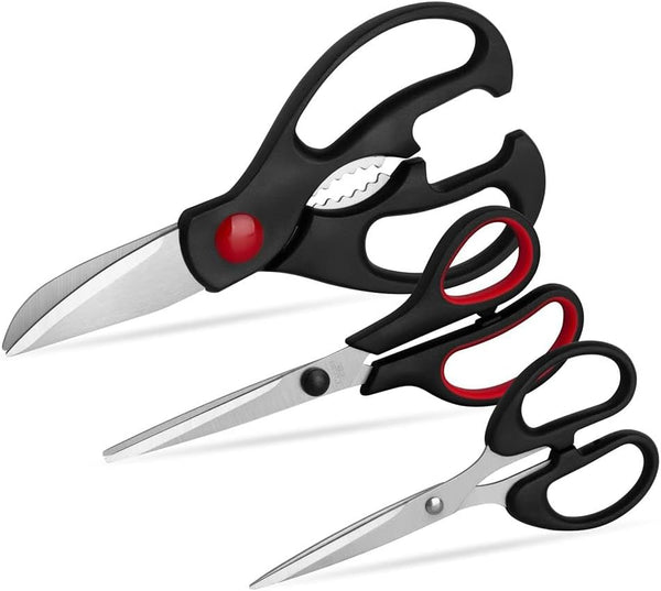 Kitchen Shears Set - QtoiKce Kitchen Scissors 3 Pack, All Purpose Poultry Shears, Stainless Steel Sharp Utility Cooking