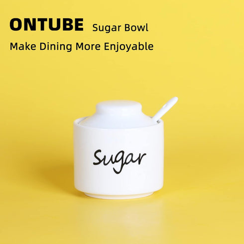 ONTUBE Ceramic Small Sugar Bowl with Lid and Spoon, Porcelain Sugar Pot, 8oz (White)