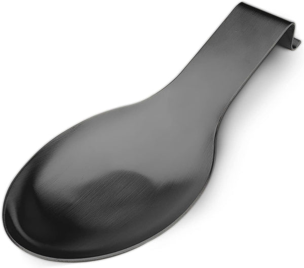 Stainless Steel Spoon Rest, 9.8 x 3.7 Inch - Spatula Ladle Holder, Brushed Finish, Dishwasher Safe (Black 1PC)
