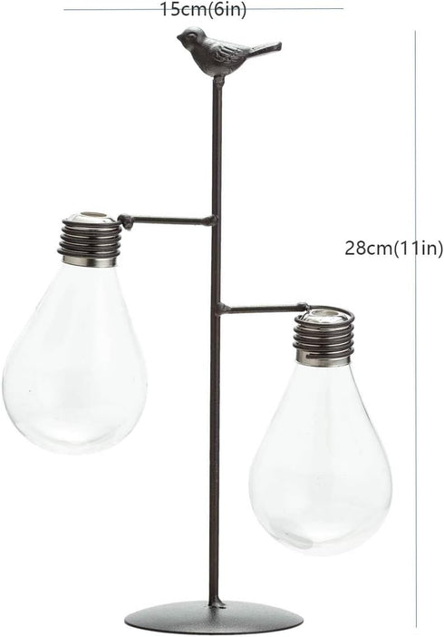 Bulb TJ Global Double Glass Light Vase Planter Holder, Plant Terrarium, Propagation Station, Metal Stand