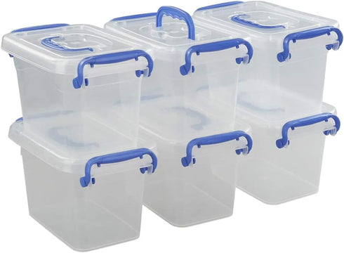 Morcte 1.5 L Mini Plastic Storage Bin - Clear Small Latch Box, Pack of 6