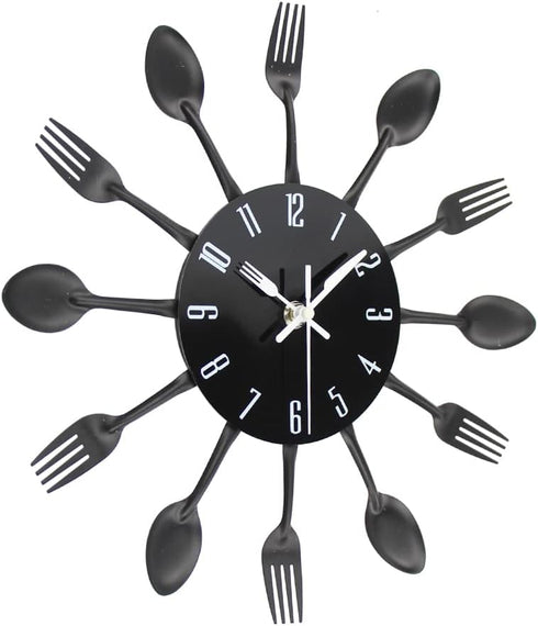Timelike Kitchen Wall Clock (3D Removable Modern Creative Cutlery Design, Black, Wall Decal Room Decoration)