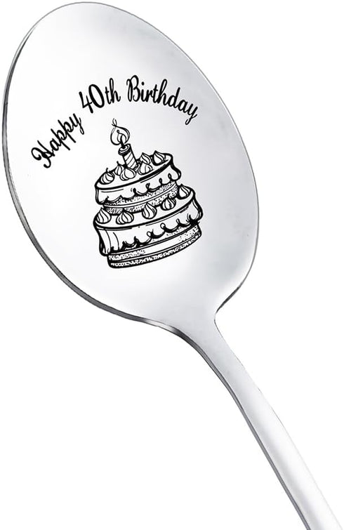Happy 40th Birthday Spoon Gifts for Women Men, 40 Years Old Birthday Gift for Aunt Brother