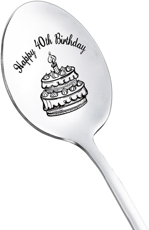 Happy 40th Birthday Spoon Gifts for Women Men, 40 Years Old Birthday Gift for Aunt Brother