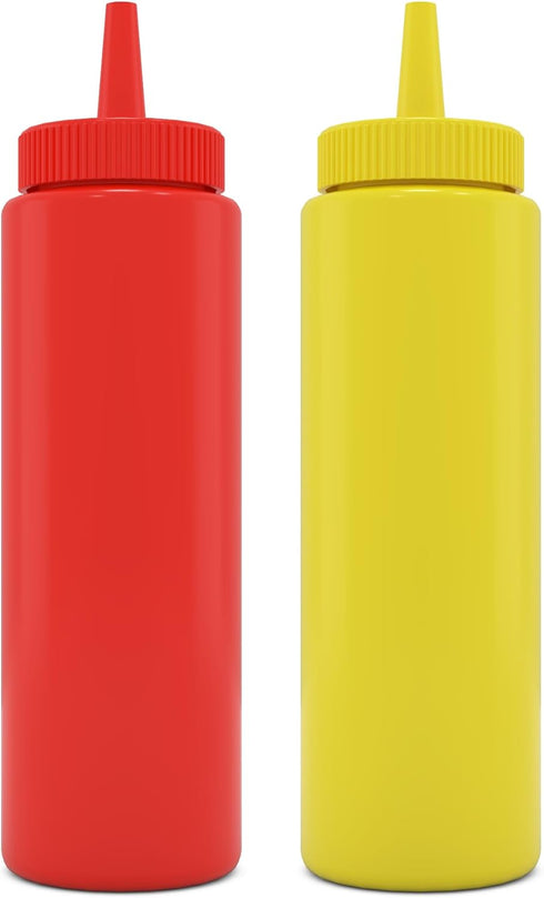 BRIGHTFROM Condiment Squeeze Bottles, RED/YELLOW 8 OZ Empty Squirt Bottle with Wide