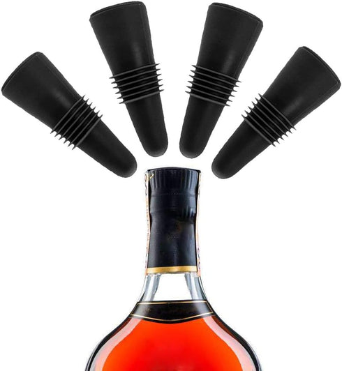 ANIN 8 Pcs Reusable Wine Stoppers, Silicone Beverage Bottle Sealer with Grip Top, Black