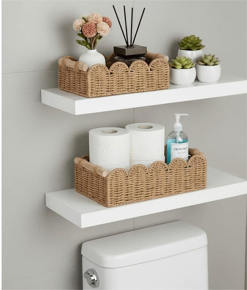 Countertop CubesLand Toilet Paper Storage Organizer Basket, Scalloped Decorative Baskets for Over Toilet Shelves