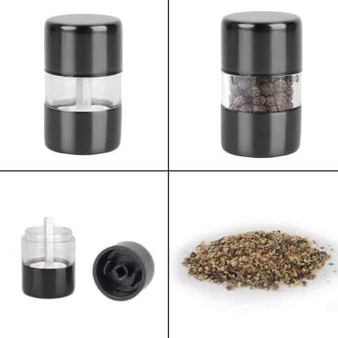 Set (2-Pack) T-mark Premium Sea Salt and Pepper Grinder - Spice Mill with Brushed Stainless Steel, Small Portable