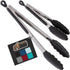 Gorilla Grip BBQ Kitchen Tongs Set of 2, 7 and 9 Inch, Black, Non Scratch Silicone Tip for Nonstick Cooking Pans