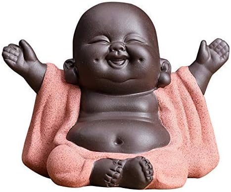 Kingzhuo Ceramic Cute Baby Buddha Statue - Monk Figurine Home Decor, Delicate Ceramic Arts and Crafts (Red)