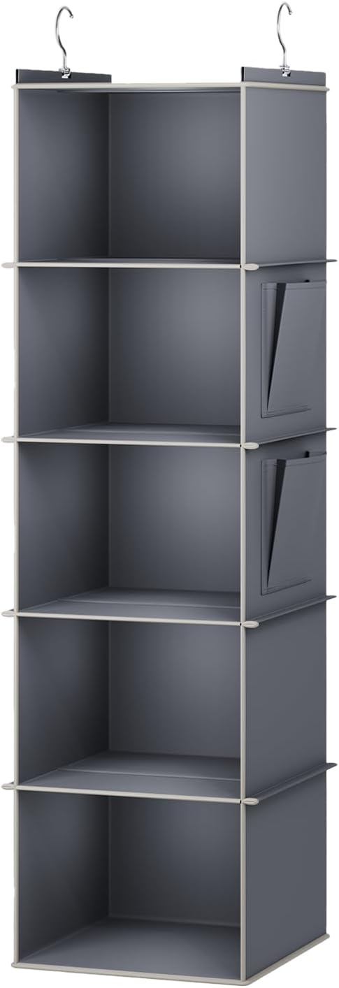 Hanging Closet Organizer, 5-Shelf Closet Hanging Storage Shelves in Grey