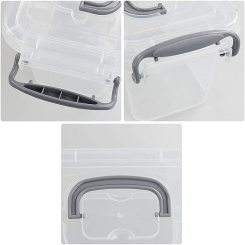 1.5 L Tiny Plastic Bins with Gray Handle, Mini Storage Box Organizer, 6-Pack