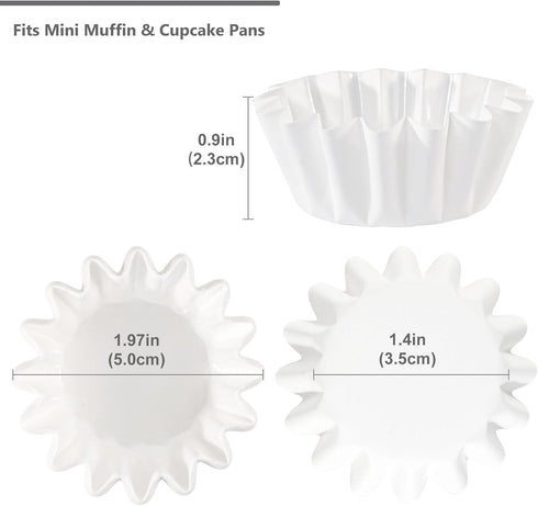 Caperci Heavy Duty White Mini Cupcake Liners, 200 Counts, Grease-Resistant Muffin Baking Cups, No Muffin Pan Needed