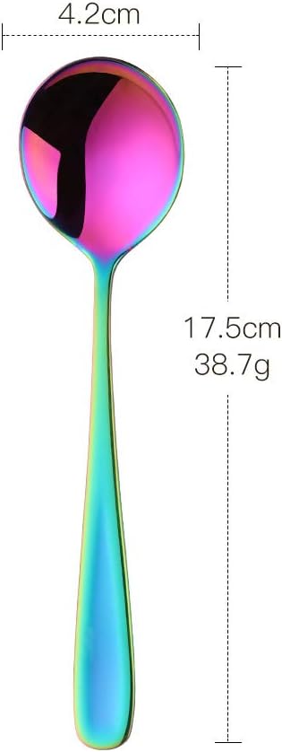 Color ME Rainbow Soup Spoons, Set of 10 Round 18/10 Stainless Steel Spoons