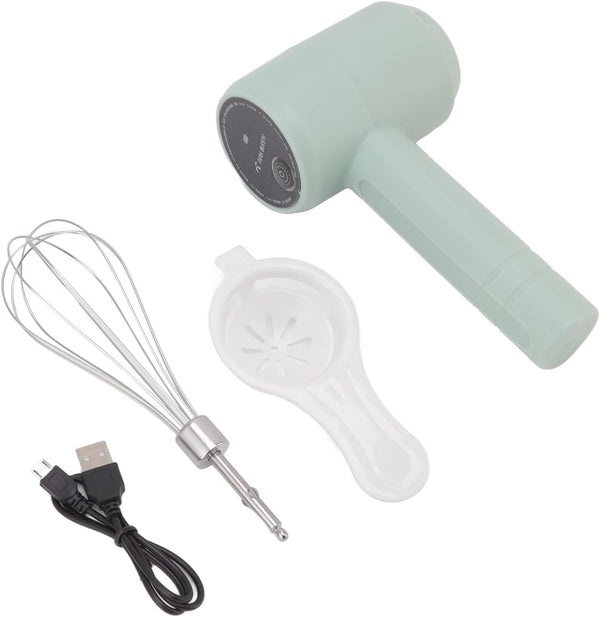 Portable Electric Hand Mixer, USB Rechargeable Cordless Handheld Mixer for Baking Cake, Egg, Cream (Light Cyan)