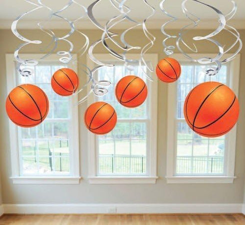 36Ct Basketball Hanging Swirl Decorations - Basketball Themed Party Supplies for Boy Birthday
