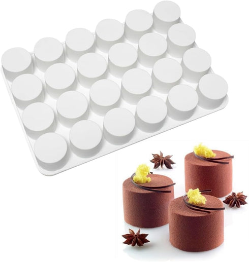 24 Cavity Cylinder Silicone Cake Mold for Cookies, 3D Handmade Kitchen Baking Tools, Reuse Decorating Mousse (B_
