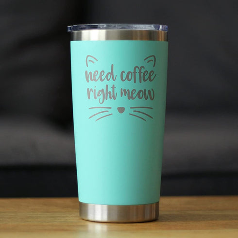 Bevvee Need Coffee Right Meow - Insulated Coffee Tumbler Cup with Sliding Lid, Stainless Steel Mug - Cat Themed Gifts -