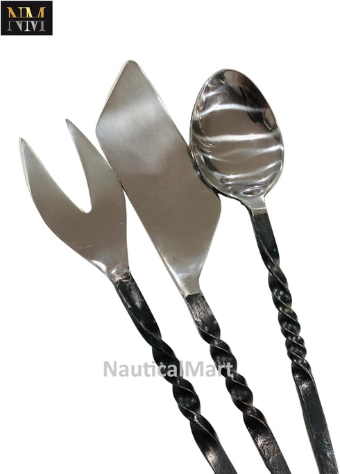 NauticalMart Medieval Feasting Set, 3 Pieces Cutlery Knife, Fork, Spoon with Leather Case