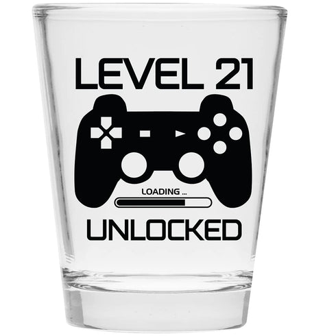 Level 21 Unlocked - Birthday Shot Glass for Celebrating Turning Twenty-One, Gifts for Him or Her