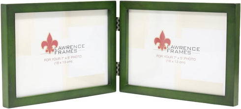 Lawrence Frames Collection Hinged Double Horizontal Wood Picture Frame Gallery, Green, 5 by 7-Inch
