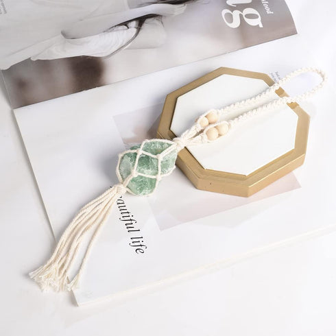 Natural Green Fluorite Meditation Healing Crystals, Feng Shui Hanging Ornament for Car, Home Decor
