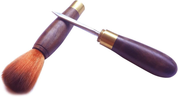 Puer Tea Knife - Vintage Stainless Steel Tea Pick with Wooden Handle & Teapot Brush for Breaking Puerh Cakes (Dark