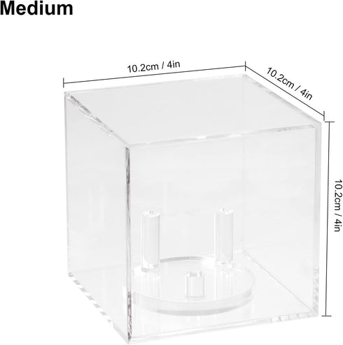 3 Pegs Round Display Easel Stands with Transparent Acrylic Box, Medium Size for Collectible Stone, Rock, Mineral