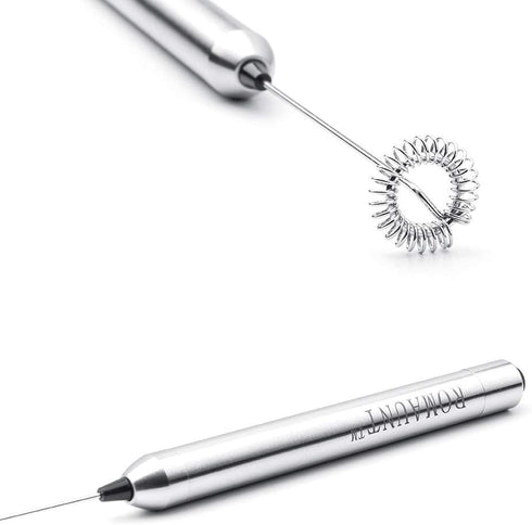 ROMAUNT 304 Handheld Milk Frother Electric Battery Operated Portable Milk Foamer for Coffee Latte Stainless Steel Whisk