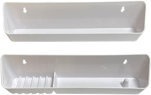 Bueyfolt 11" Kitchen Sink Front Tip-Out Accessory Trays with Mounting Screws, White, 2 Pack (Conventional Open Tray &