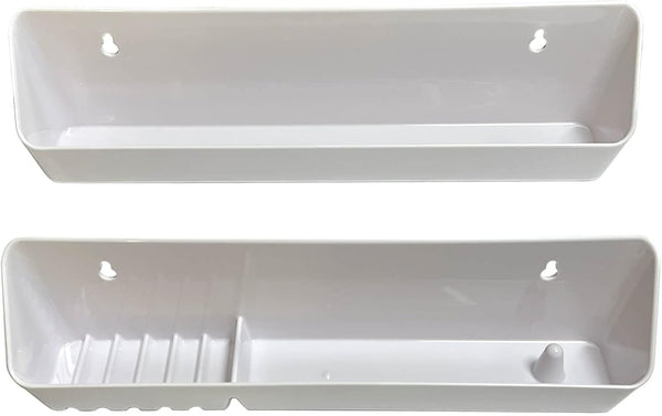 Bueyfolt 11" Kitchen Sink Front Tip-Out Accessory Trays with Mounting Screws, White, 2 Pack (Conventional Open Tray &