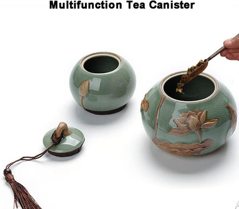 ARTLINE Airtight Lid Ceramic Tea Containers Tea Canister, Food Storage Jar Porcelain Tea Caddy Gourd Shape Design