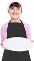 Kids Adjustable Cotton Apron and Chef Hat Set, Large Pocket Black Bibs for Cooking Baking Painting