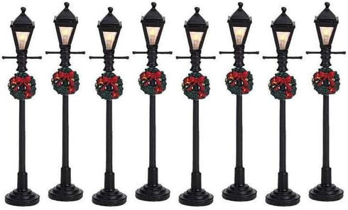 Lemax Christmas Village Gas Lantern Street Lamp Set of 8, Battery Operated (4.5V) - 64500