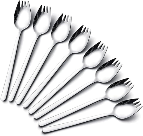 IQCWOOD Sporks Stainless Steel - 8 Pack 18/10 Spork, 7.4 Inches Long Handle Dessert Forks