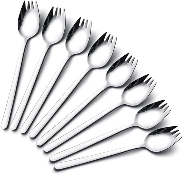 IQCWOOD Sporks Stainless Steel - 8 Pack 18/10 Spork, 7.4 Inches Long Handle Dessert Forks