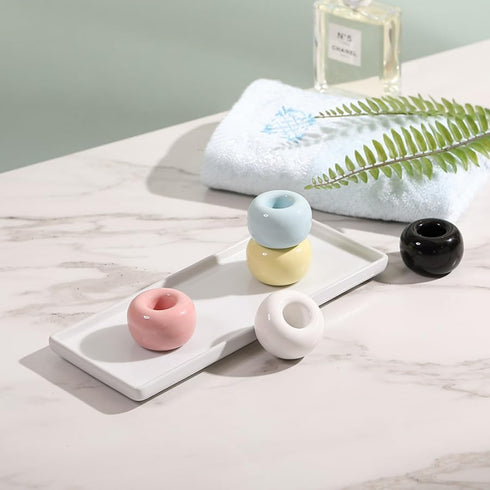 Mini Ceramics Toothbrush Holder Stand for Bathroom Vanity, Handmade Couple Holder, Pack of 2
