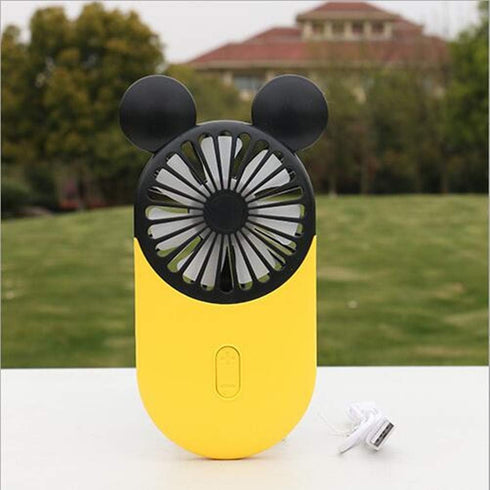 Cute Personal Mini Fan, Handheld & Portable USB Rechargeable Fan with LED Light, 3 Adjustable Speeds, Portable Holder